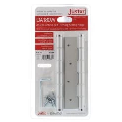 Justor DA180 Aluminium Wall Mounted Double Action Spring Hinge - Anodised Silver - 180mm -Security Door Locks be da180w as 3