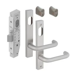 Dormakaba SB2212 Double Cylinder Lock Kit With 6400 Square End Plate Furniture And KD Cylinders - Satin Stainless Steel