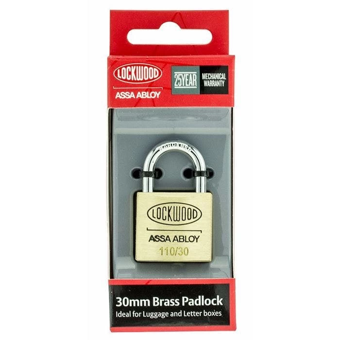 Lockwood 110 - 30mm Brass Padlock - 19mm Shackle - Display Pack 3 Lockwood 110 - 30mm Brass Padlock - 19mm Shackle - Display Pack