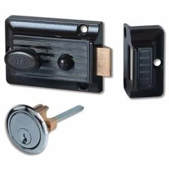 Lockwood 201 Nightlatch - Brown With Satin Chrome Cylinder