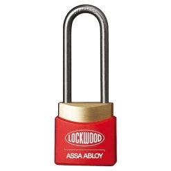 Lockwood 312 - 30mm Latching Brass Padlock - Red - 38mm Shackle