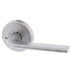 Lockwood VEL2-L4 Velocity Privacy Lever Set On Large Round Rose - Satin Chrome Pearl - Display Pack