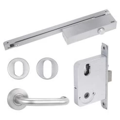Yale Simplicity S2 Levers With Turn / Lock And Closer - Complete Door Kit - Stainless Steel
