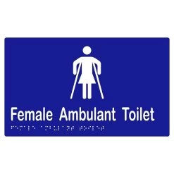 Metlam Female Ambulant Toilet Braille Signage - Blue And White - 150 H X 220mm W