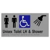 Metlam Unisex Accessible Toilets And Shower Braille Signage - Left Hand - Silver And Black - 150 H X 300mm W -Security Door Locks ml16297 sil 1