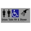 Metlam Unisex Accessible Toilets And Shower Braille Signage - Right Hand - Silver And Black - 150 H X 300mm W -Security Door Locks ml16298 sil 1