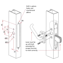 Sabre 590 / 591 45 Degree Escape Lever Assembly - Satin Chrome -Security Door Locks sab dl590 lever sc 2