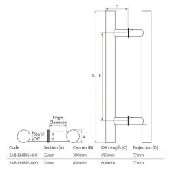 Sabre 1195 Entrance Pull Handle Set - Satin Stainless Steel - 600mm -Security Door Locks sab eh1195 600 sss 2