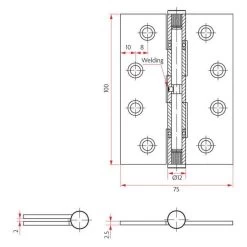 Sabre Ball Bearing Butt Hinge - Satin Stainless Steel - 100x75x2.5mm -Security Door Locks sab h10075bb sss 2