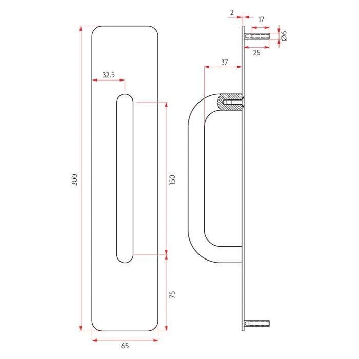 Sabre 300x65mm Pull Plate Concealed Fix With 150mm D Pull Handle - Satin Stainless Steel 4 Sabre 300x65mm Pull Plate Concealed Fix With 150mm D Pull Handle - Satin Stainless Steel - Image 2