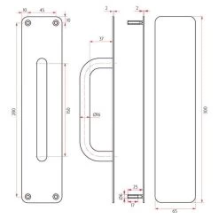 Sabre 300x65mm Push Pull Plate Set Concealed Fix With 150mm D Pull Handle - Satin Stainless Steel -Security Door Locks sab ppset con65 sss 2