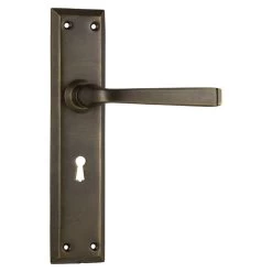 Tradco 0679 Menton Lever On Skeleton Key Long Backplate - Antique Brass