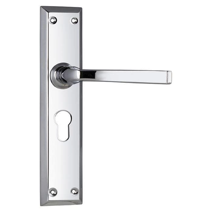 Tradco 0684E Menton Lever On Euro Cylinder Hole Long Backplate - Chrome Plate 3 Tradco 0684E Menton Lever On Euro Cylinder Hole Long Backplate - Chrome Plate