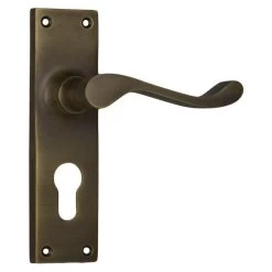 Tradco 0782E Victoria Lever On Euro Cylinder Hole Long Backplate - Antique Brass