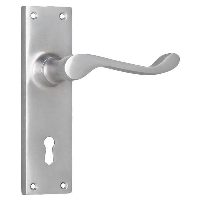 Tradco 0913 Victorian Lever On Skeleton Key Long Backplate - Satin Chrome 3 Tradco 0913 Victorian Lever On Skeleton Key Long Backplate - Satin Chrome