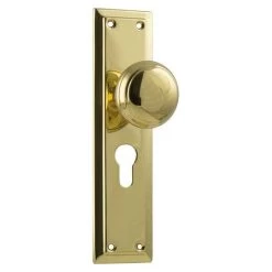 Tradco 0981E Richmond Knob On Euro Cylinder Hole Long Backplate - Polished Brass