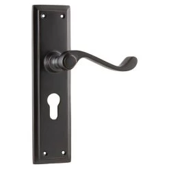 Tradco 1014E Milton Lever On Euro Cylinder Hole Long Backplate - Antique Copper