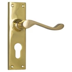 Tradco 1037E Victorian Lever On Euro Cylinder Hole Long Backplate - Polished Brass