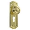 Tradco 1072E Kensington Knob On Euro Cylinder Hole Long Backplate - Polished Brass