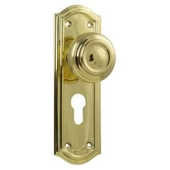 Tradco 1072E Kensington Knob On Euro Cylinder Hole Long Backplate - Polished Brass