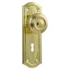 Tradco 1073 Kensington Knob On Skeleton Key Long Backplate - Polished Brass -Security Door Locks tha 1073 1