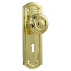 Tradco 1073 Kensington Knob On Skeleton Key Long Backplate - Polished Brass