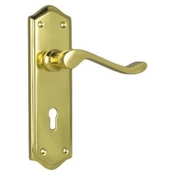 Tradco 1075 Henley Lever On Skeleton Key Long Backplate - Polished Brass