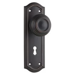 Tradco 1083 Kensington Knob On Skeleton Key Long Backplate - Antique Copper