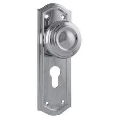 Tradco 1092E Kensington Knob On Euro Cylinder Hole Long Backplate - Chrome Plate