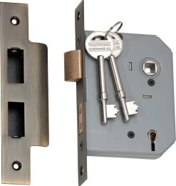 Tradco 2151 5 Lever High Security 57mm Backset Mortice Lock - Antique Brass