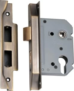 Tradco 2157 Euro High Security 57mm Backset Rebated Mortice Lock - Antique Brass