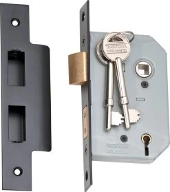 Tradco 2182 5 Lever High Security 46mm Backset Mortice Lock - Matte Black