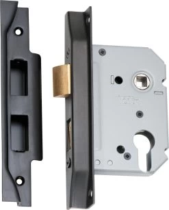 Tradco 2189 Euro High Security 57mm Backset Rebated Mortice Lock - Matte Black